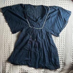 J. Crew Dark Blue Cover Up with Tassel Accents